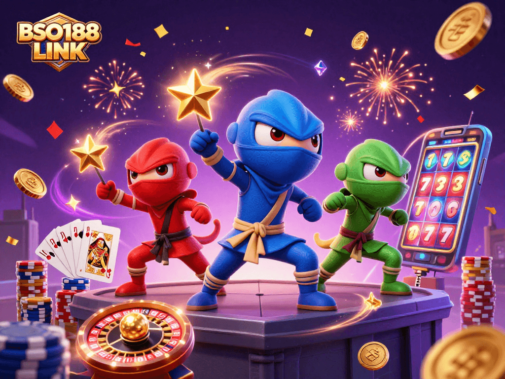 Experience thrilling fun with BSO188 LINK in a vibrant synchronized casino action scene.