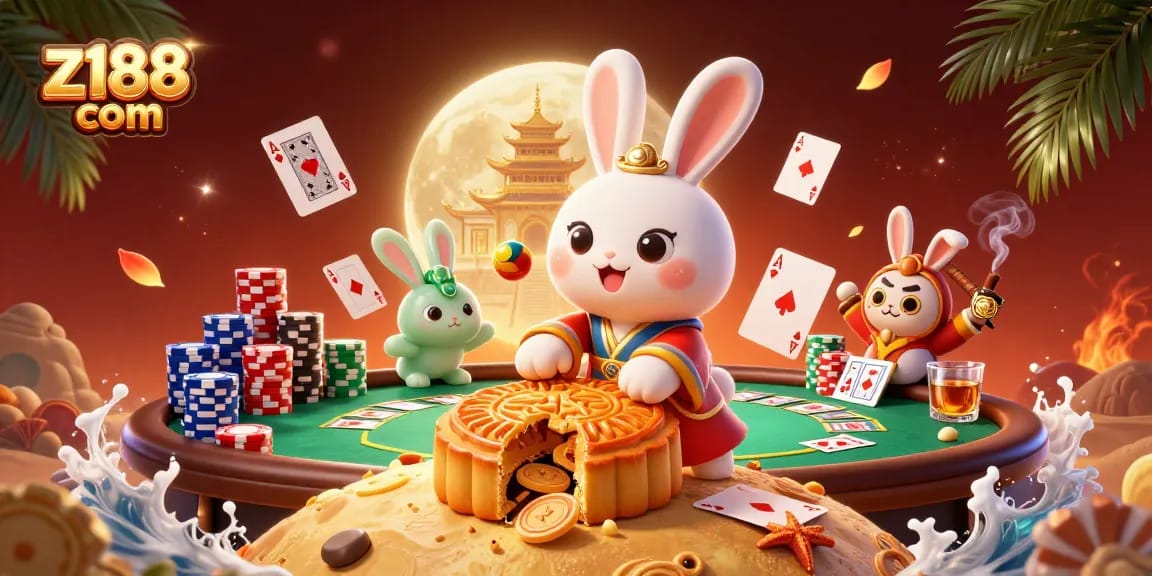 Engage with vibrant z188 com casino elements in a whimsical lunar scene featuring a moon rabbit.