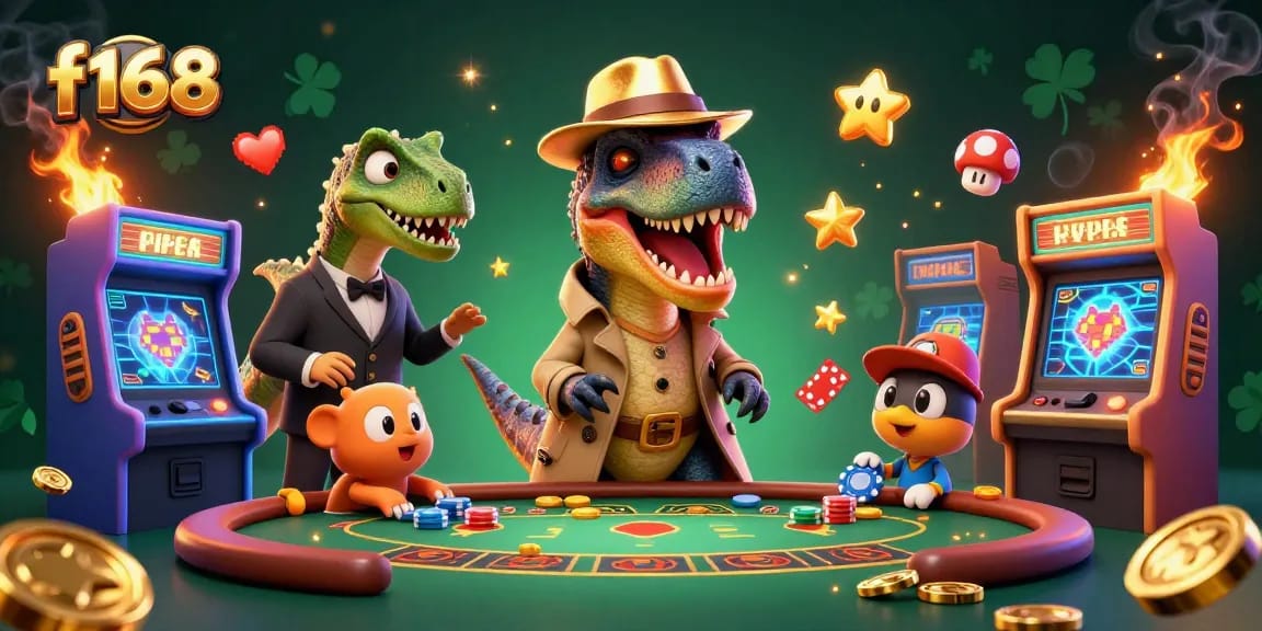 Experience the thrill at f168 Casino with a clever velociraptor and dynamic gaming elements.