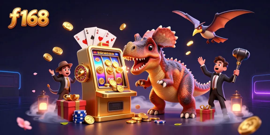Experience thrilling gameplay at f 168 with a vibrant casino scene featuring slot machines and flying coins.