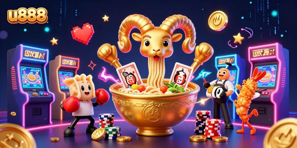 Engage with dynamic u888 gaming visuals featuring energetic characters in a vibrant casino setting