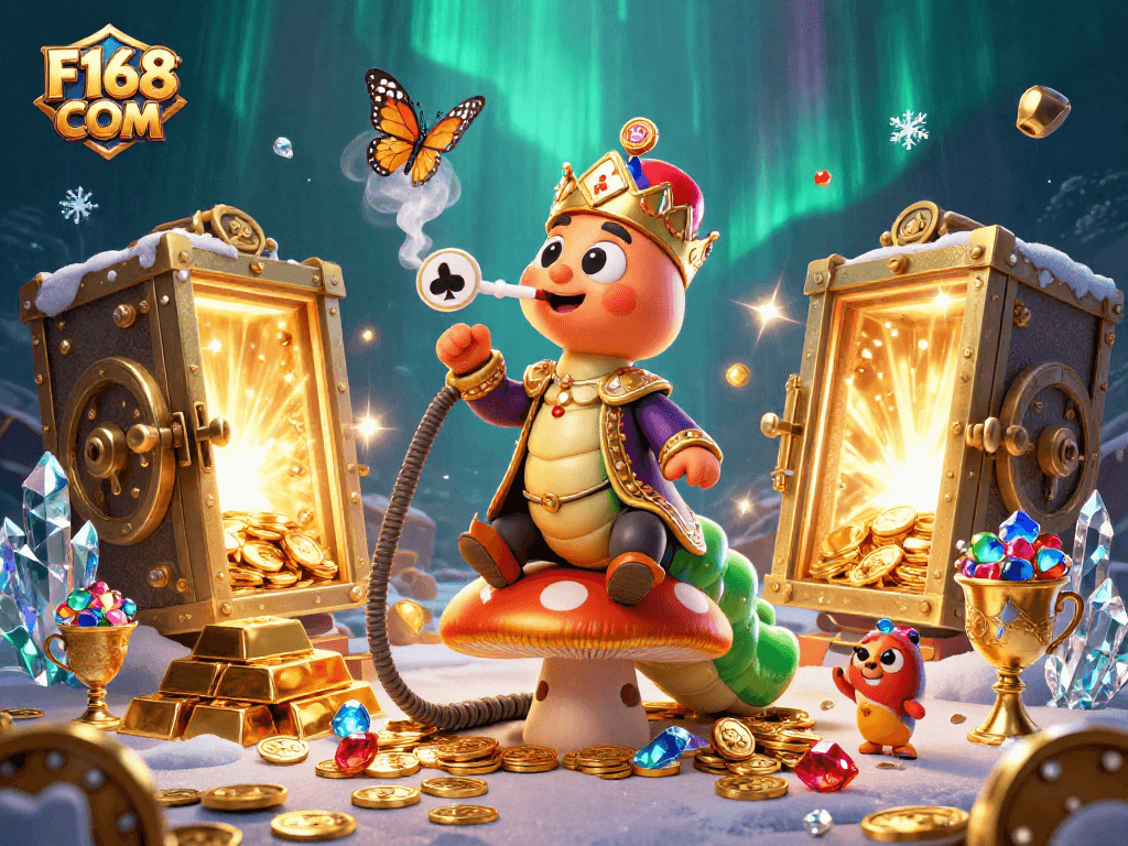 Experience the excitement of F168 COM with an extravagant 3D illustration of vibrant casino elements.