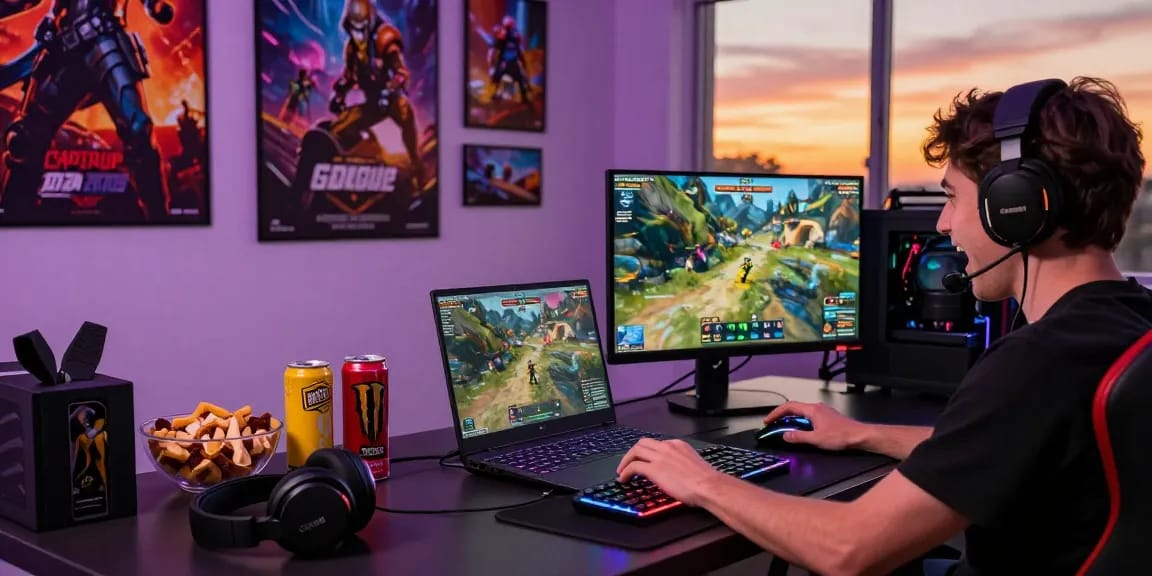 Immersive gaming setup showcasing rikvip gaming experience with vibrant decor and exciting atmosphere