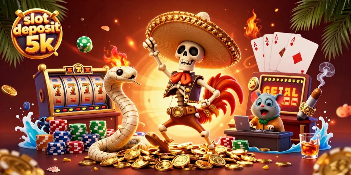 Celebrate with slot deposit 5k as vibrant characters enjoy a thrilling casino victory dance amidst golden coins.