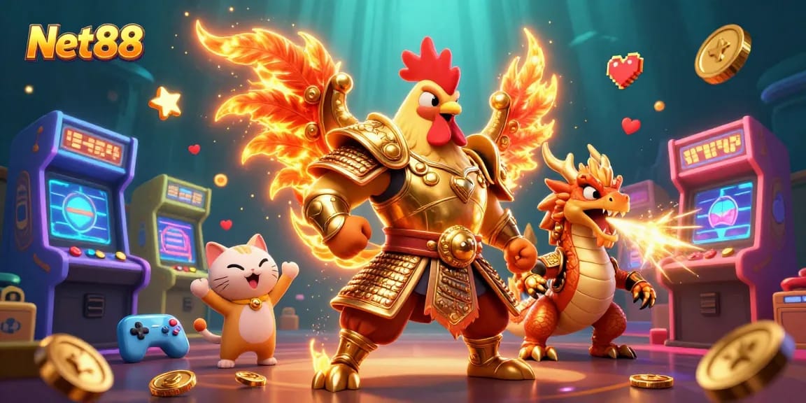 Engage in thrilling gameplay at Net88 with heroes of fortune in a vibrant casino setting.