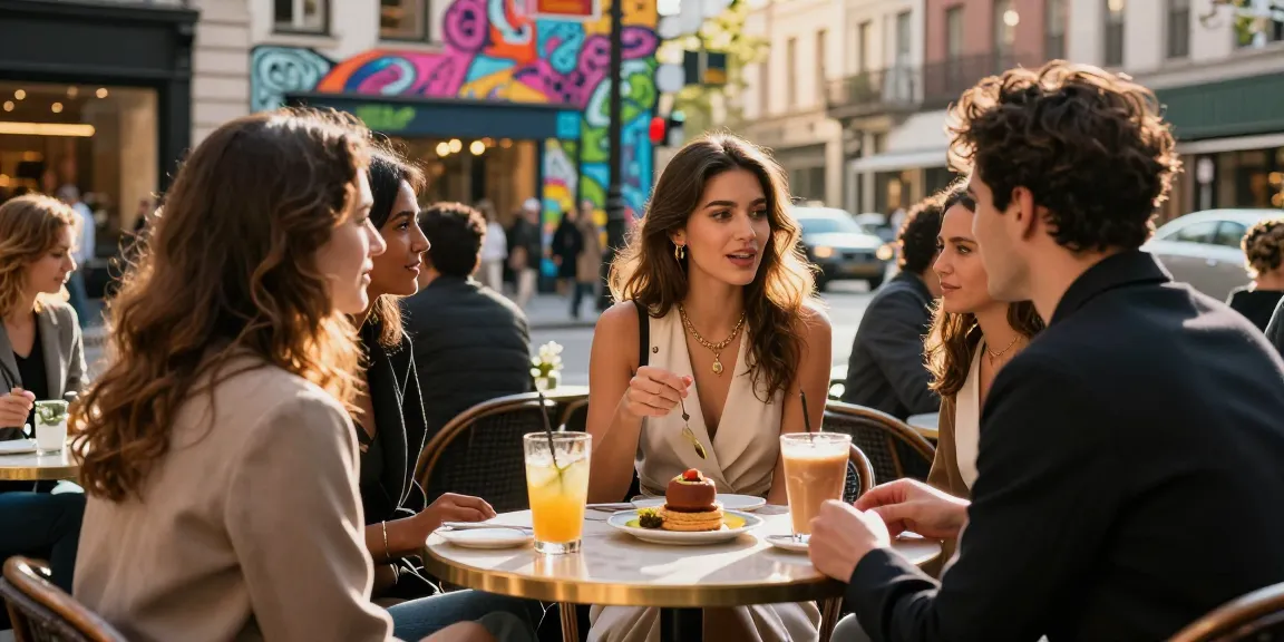 Gái gọi trò chuyện tại quán cafe sành điệu với không gian năng động và ánh sáng ấm áp.