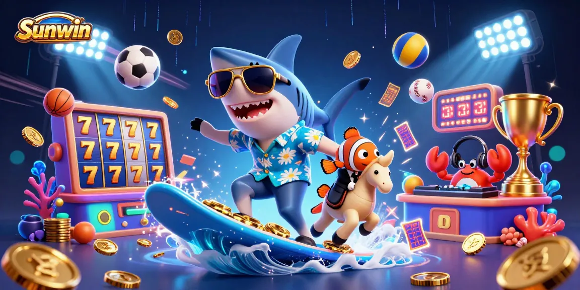 Sunwin offers thrilling slot games with vivid characters and dynamic action in a colorful casino scene