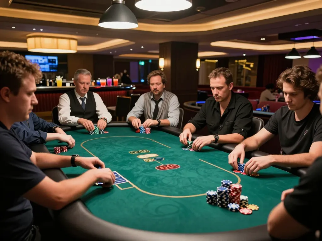 Players engaging in strategic poker gameplay at a luxurious 8day casino.