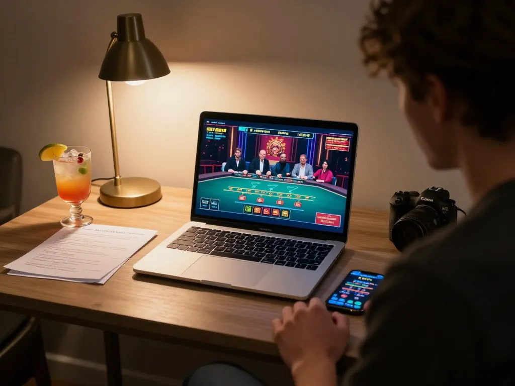 Engaging online gaming scene with nhà cái sc88 displayed on a laptop, showcasing a player's intense focus.