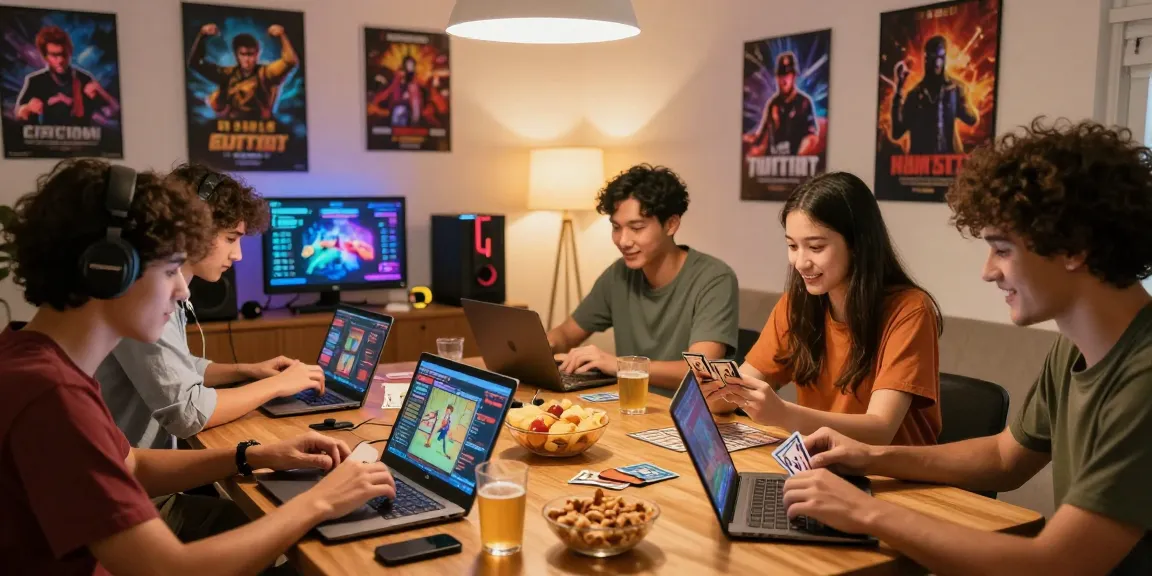 Permainan seru 68 game bài di ruang tamu dengan teman-teman, suasana hangat dan mendebarkan.
