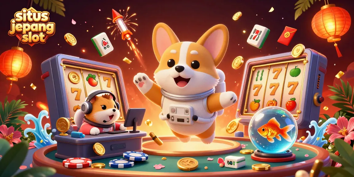 Play slot games at situs jepang slot, featuring vibrant cherry blossoms and floating gold coins.
