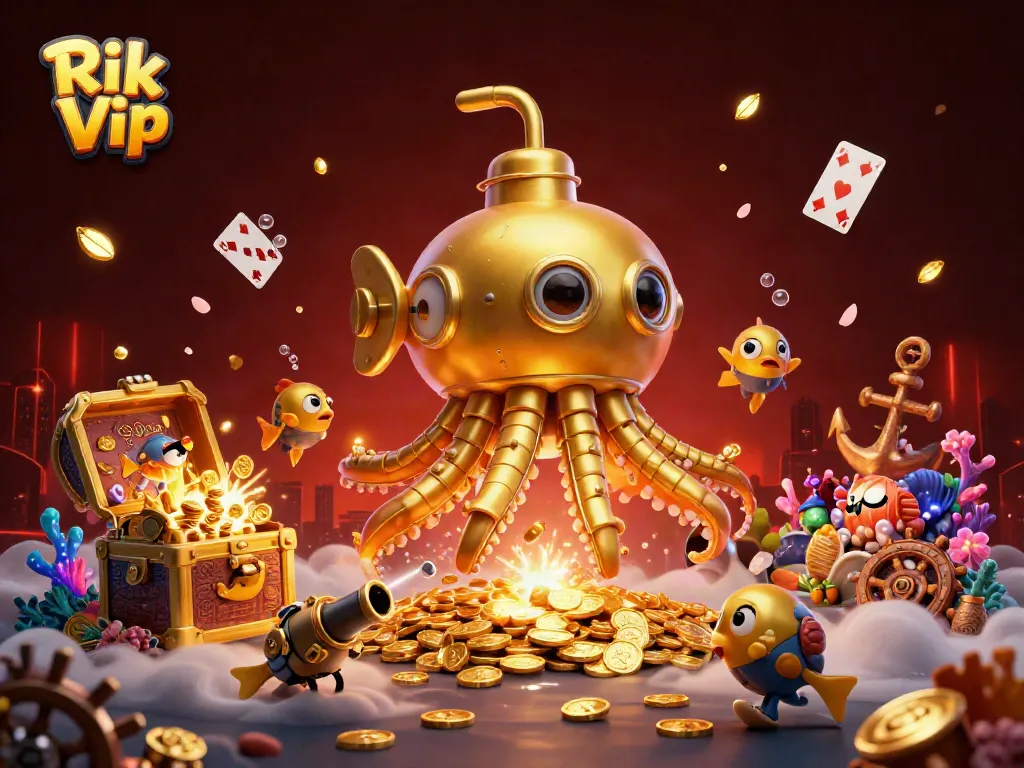 Win big with Rik Vip aboard a golden kraken submarine in a sea of treasures.