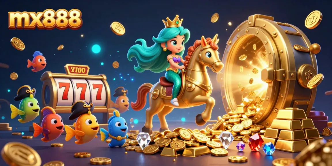 Experience thrilling gameplay with mx888's colorful casino scene featuring a magical mermaid and giant seahorse.