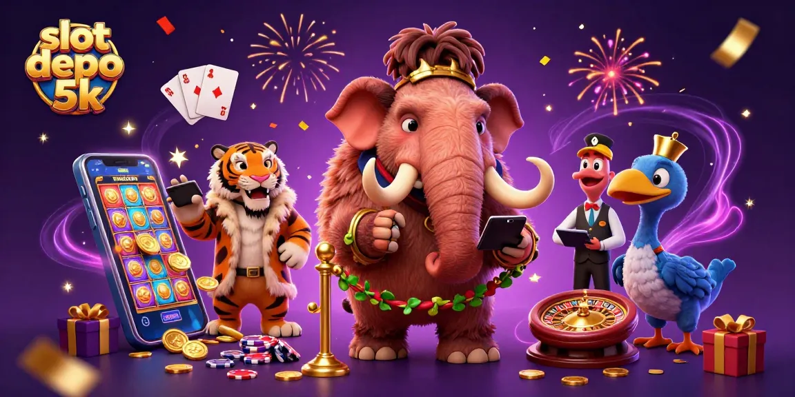 Engage with slot depo 5k: Woolly mammoth bouncer, saber-tooth tiger, and dodo bird delight in a casino scene.