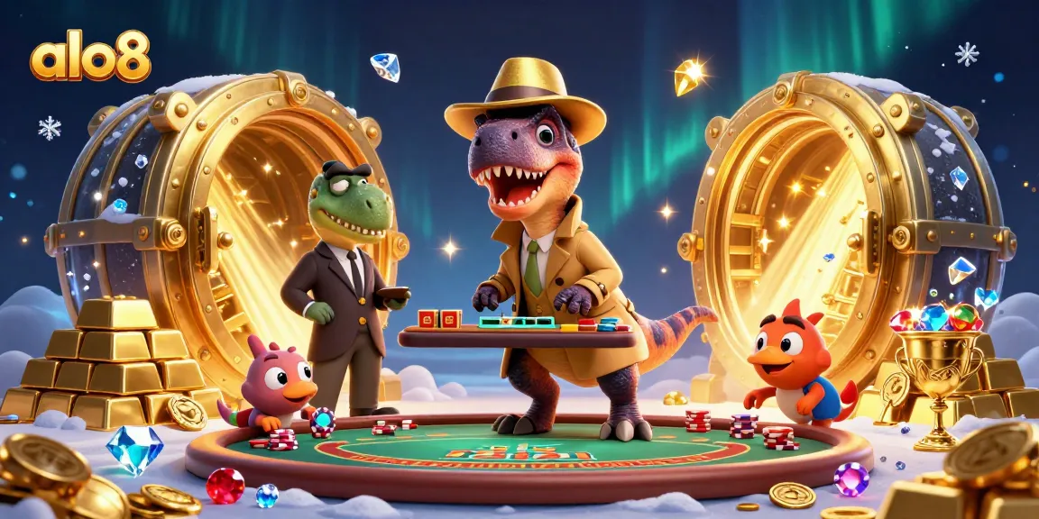 Experience thrilling blackjack action at alo8 with a cartoon velociraptor card counter.