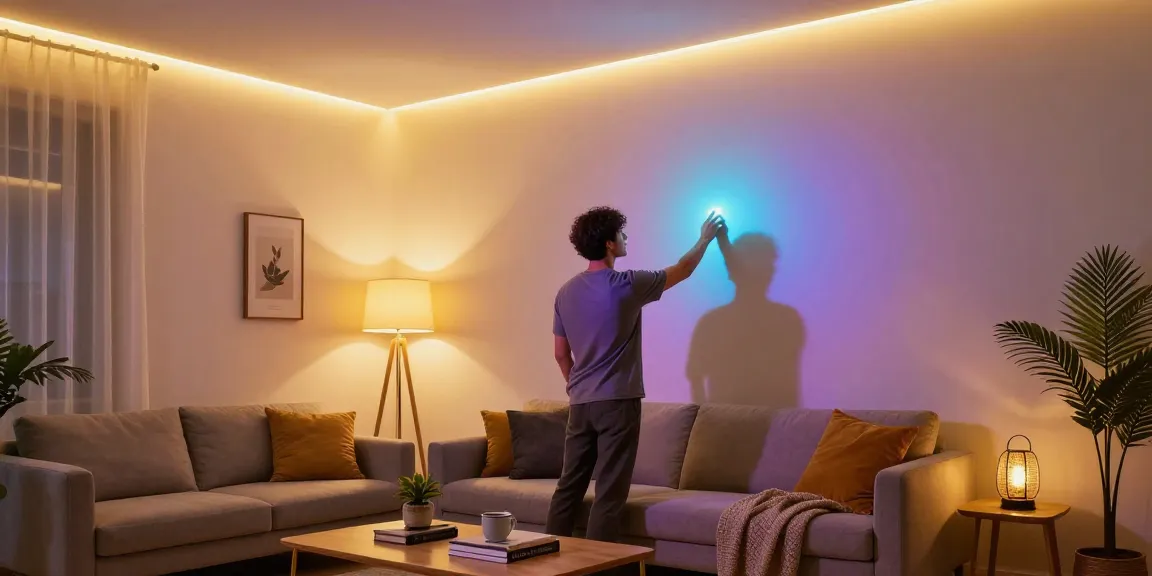 Aplica LED pentru iluminare innovatoare în living, creând o ambianță călduroasă.