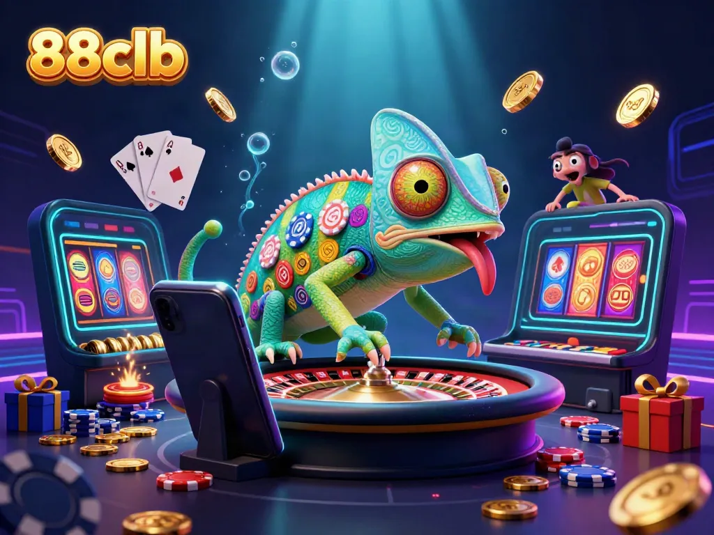 Experience vibrant gameplay with 88clb's energetic 3D casino scene featuring golden coins and slot games.