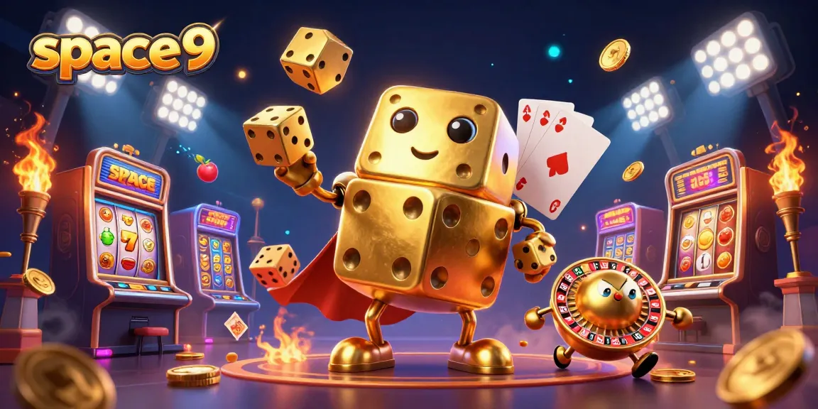 Experience thrilling moments at Space9 casino with playful golden dice and vibrant slot machines