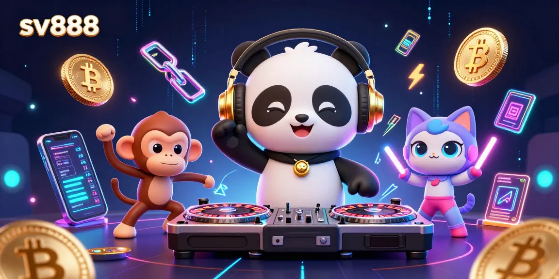 Experience the excitement of sv888 casino with lively characters and vibrant crypto elements.