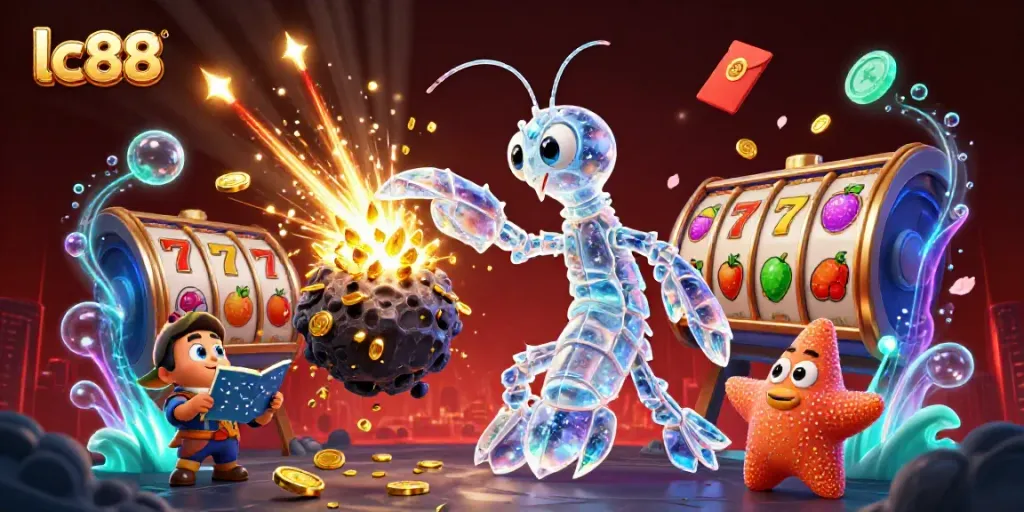 Experience the thrill of winning at lc88 with vibrant slot reels surrounded by colorful festive elements.