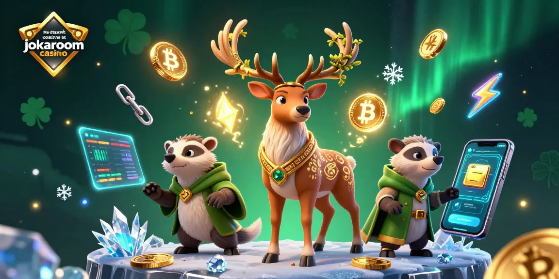 No deposit bonus casinos at jokaroom casino offered in an exciting cartoon illustration showcasing game elements.