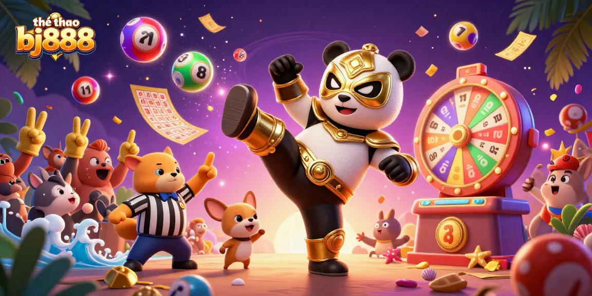 Experience the excitement of thể thao bj888 with a lively 3D cartoon scene filled with gaming elements and vibrant characters.