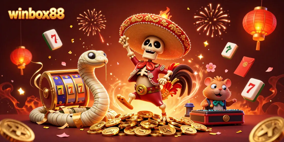 Experience the excitement of winbox88 with a vibrant 3D casino celebration illustration.