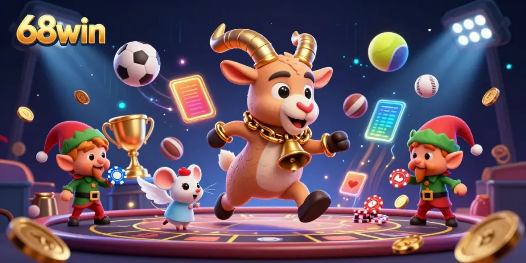 Experience the thrill of 68win with a fantasy casino scene featuring characters in action.
