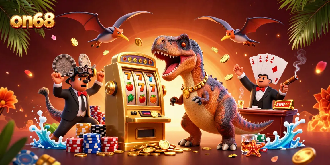 Experience on68 as the pachycephalosaurus wins a jackpot, coins flying in a vibrant casino scene.