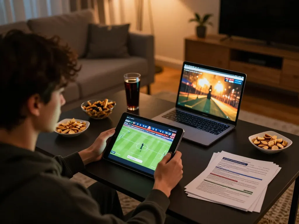 Engaging online gaming session featuring live scores from 7m-7m on tablet, illustrating strategic betting.