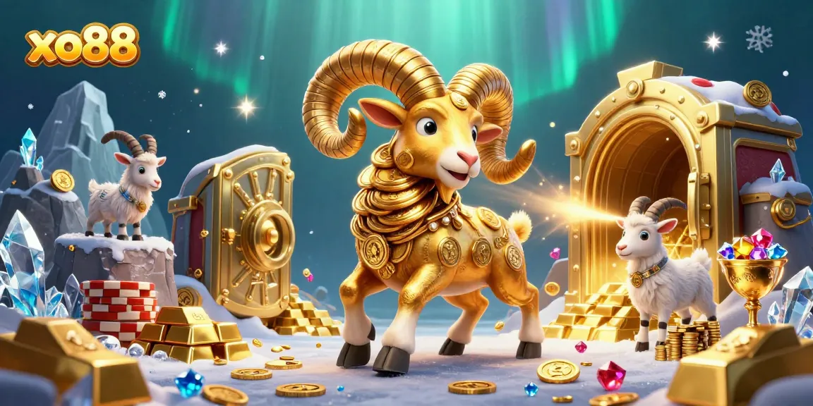 Experience the thrilling world of xo88 with a dynamic 3D illustration featuring a golden ram and treasures flowing everywhere.
