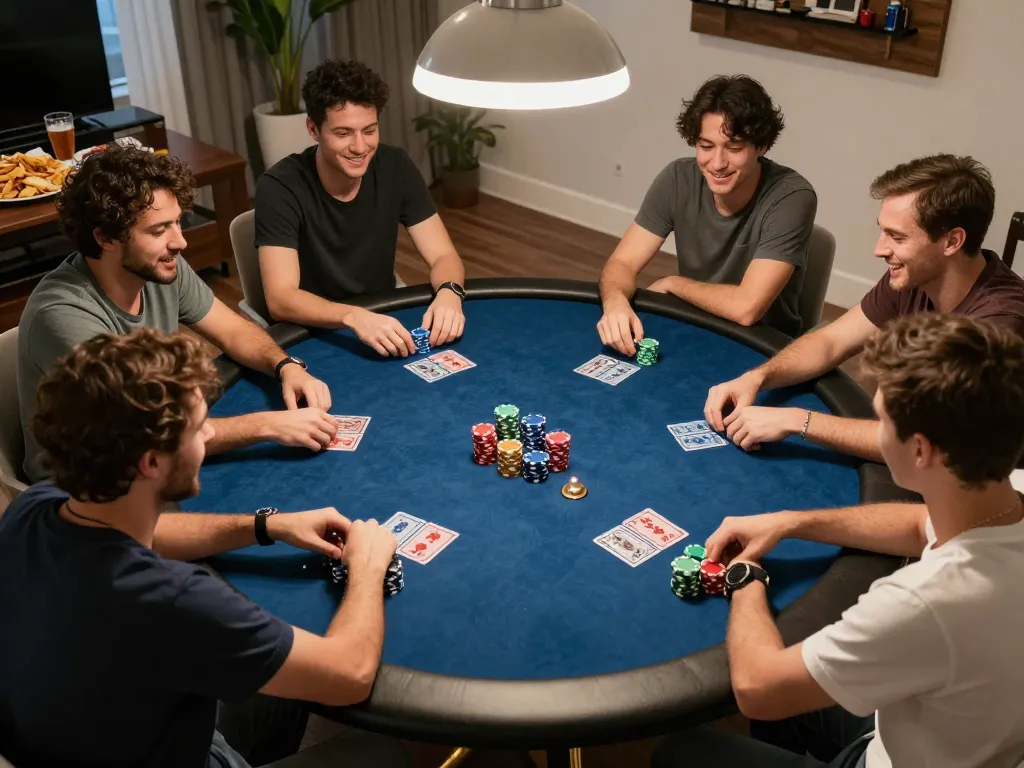 Exciting home poker game with friends enjoying EE88go gaming experience