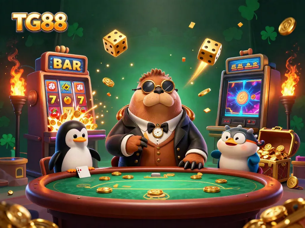 Experience the thrill of TG88 with a whimsical poker scene featuring a walrus and friends under the sea.