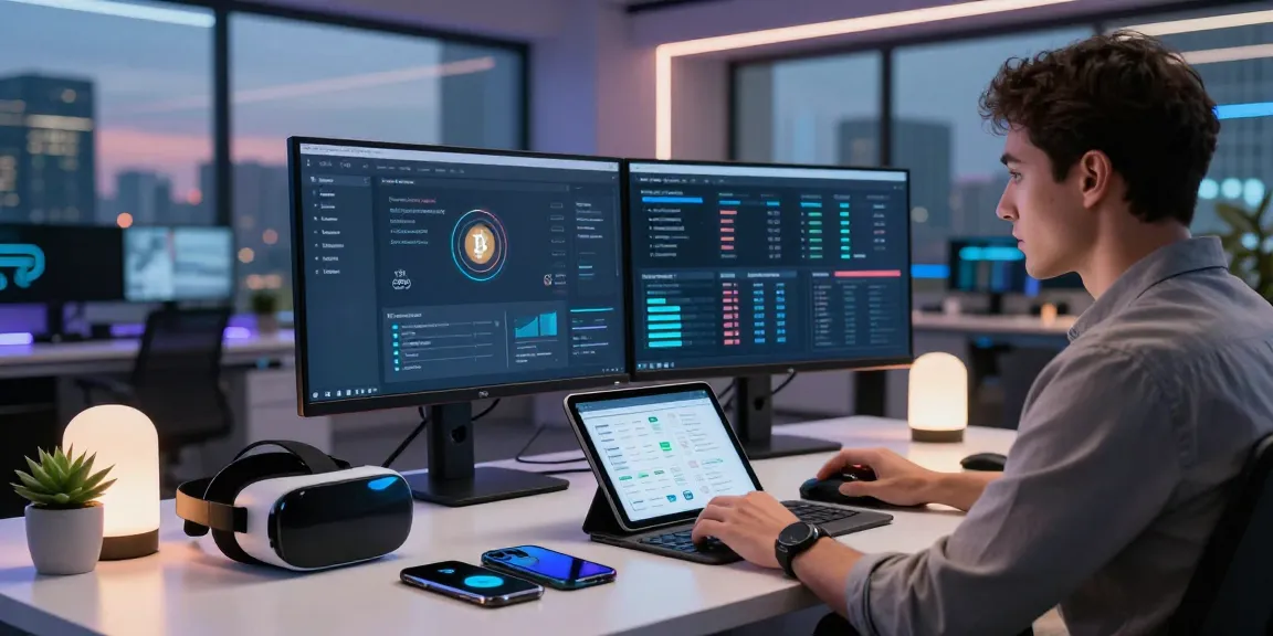 Tech consultant helping clients recover lost crypto with advanced tools and digital strategies in a modern office.