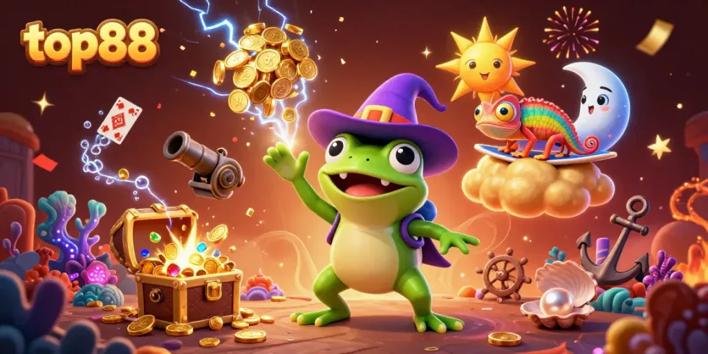 Experience top88 with vibrant gaming characters and dynamic casino-themed elements!