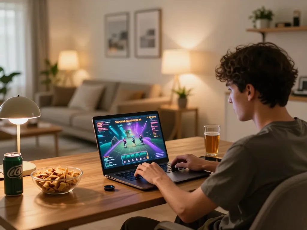 Nohu90 player engaged in an exciting online casino game at a modern home setup.