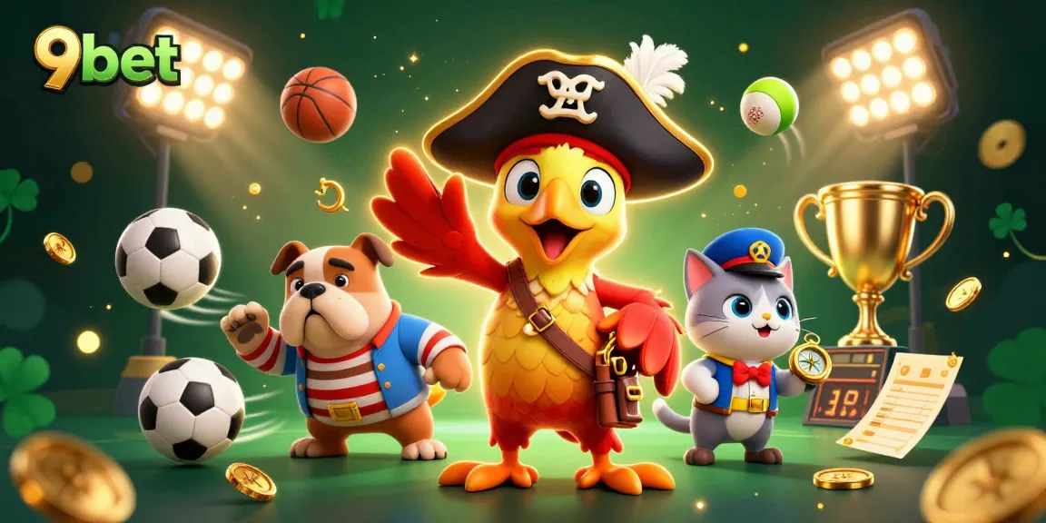 Join the adventure at 9bet with a vibrant casino-themed pirate scene featuring sports and betting elements.