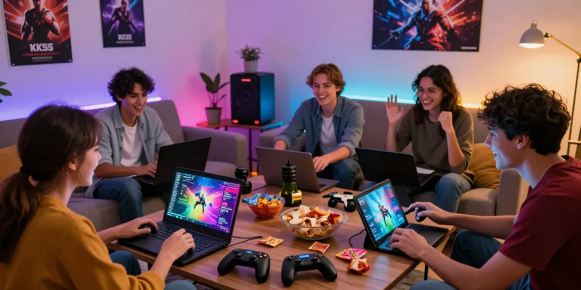 Friends enjoying KK55 gaming online in a vibrant living room