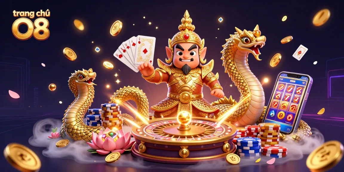 Engage with the vibrant scene at trang chủ O8 showcasing a Thai guardian amid dynamic casino elements.