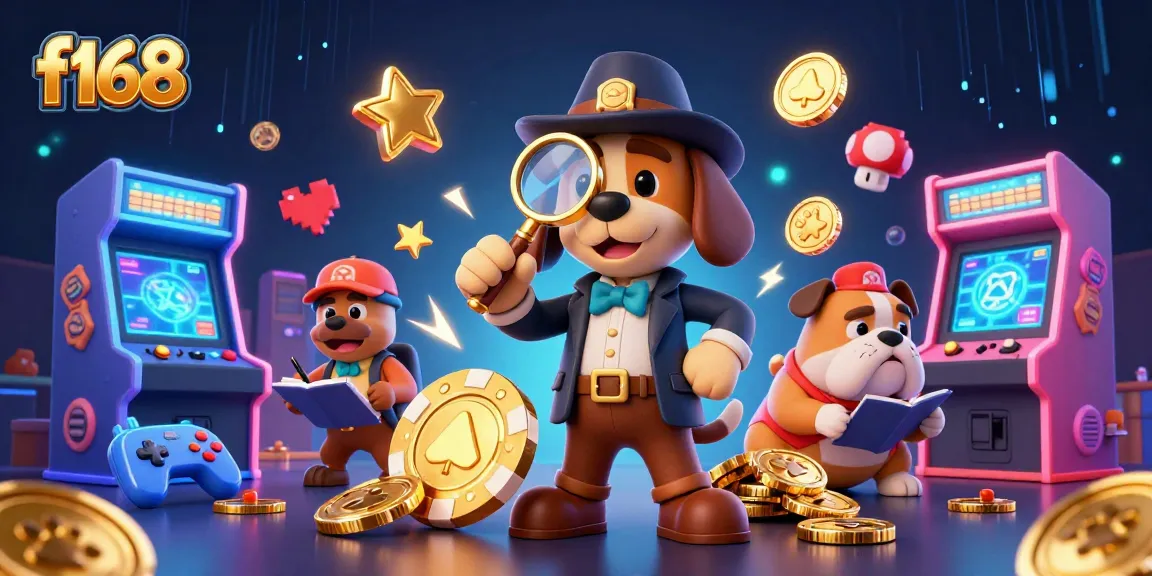 F168 players uncover treasure in a thrilling 3D casino adventure with a detective and bulldog.