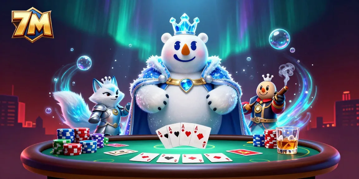 Bet on sports with 7M's advanced gameplay, featuring a polar bear and fox at a poker table.