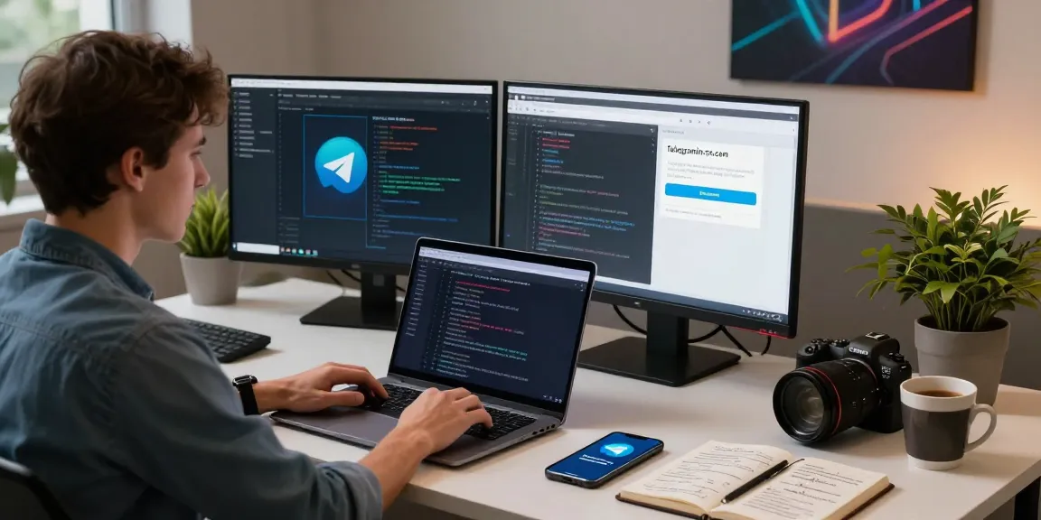 Engaged developer coding on telegramin-cn.com in a modern workspace.