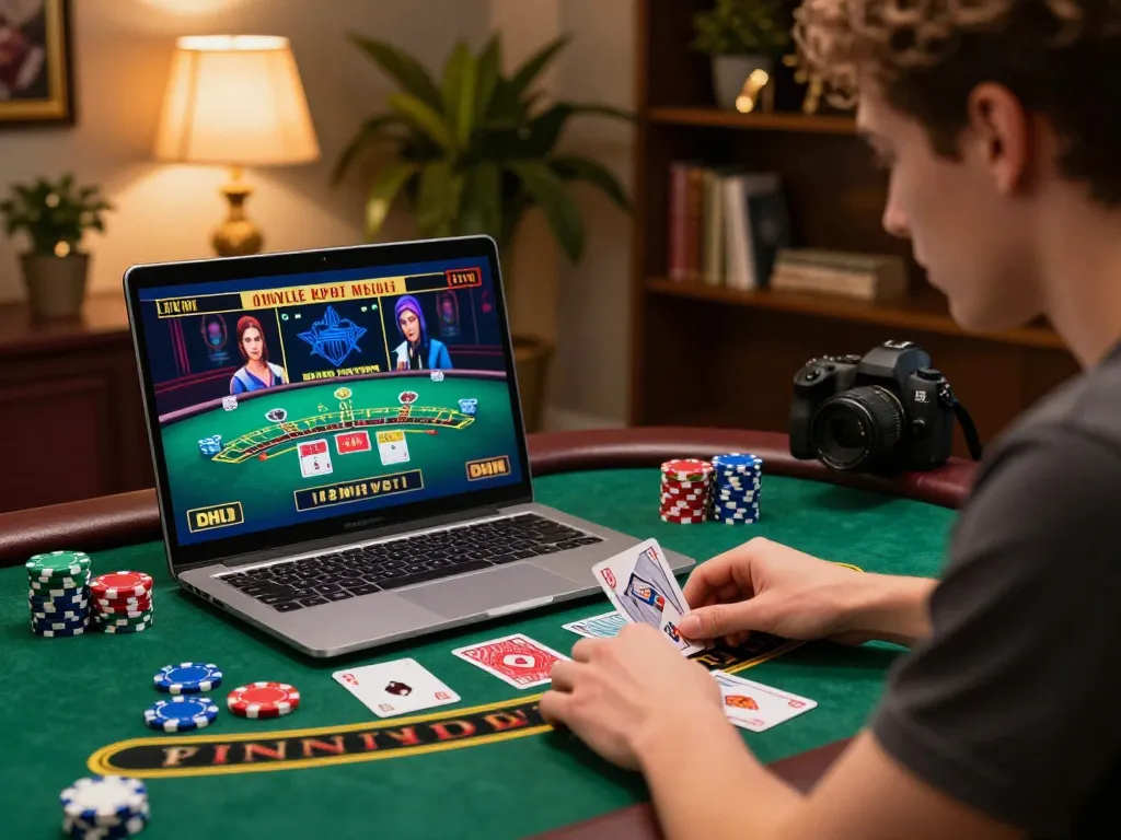 Player engaging in a live dealer blackjack game at sc88 online casino from a cozy home setup.