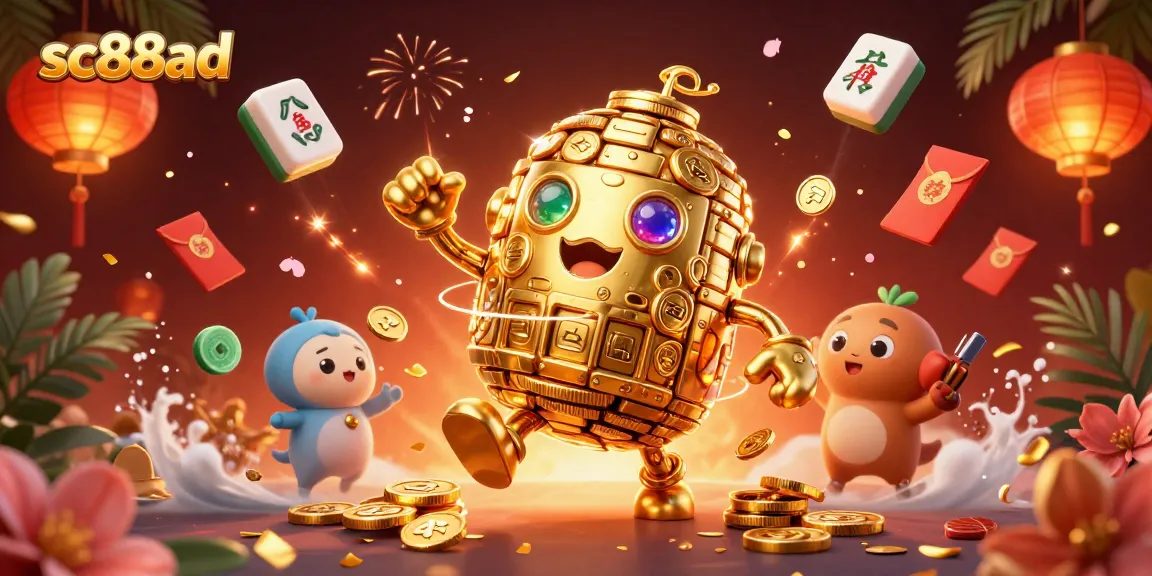 Experience thrilling wins at sc88ad with golden golem surrounded by vibrant casino game elements.