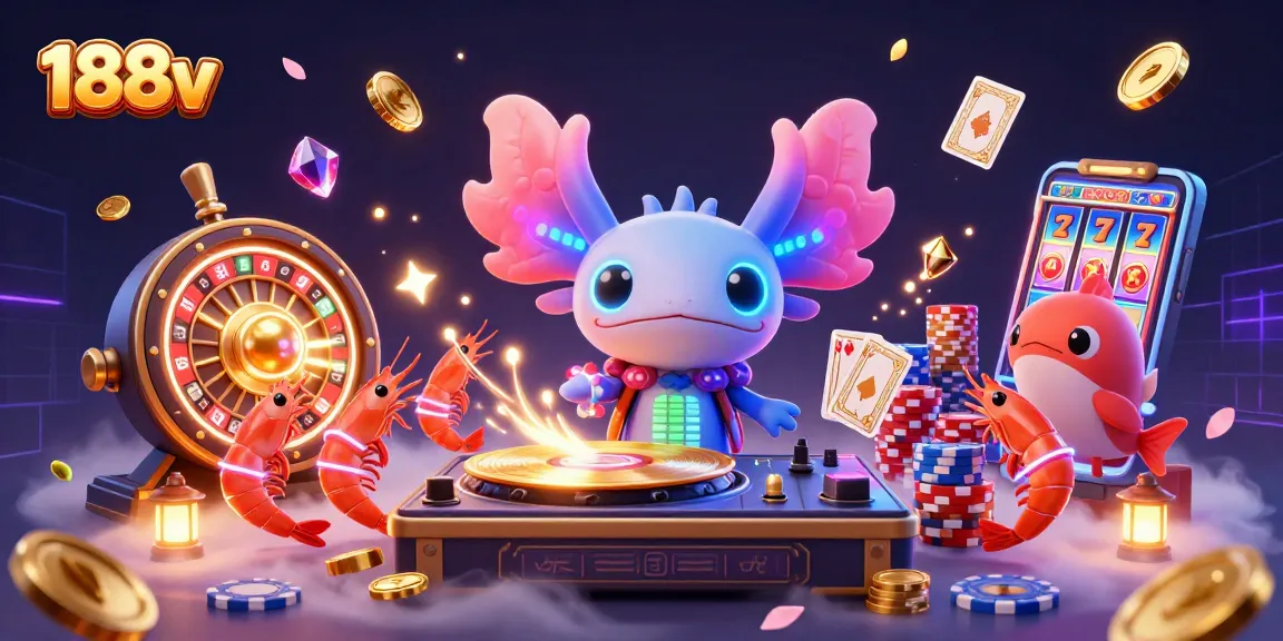 Spin and win at 188v with the vibrant neon characters in this casino-themed scene.