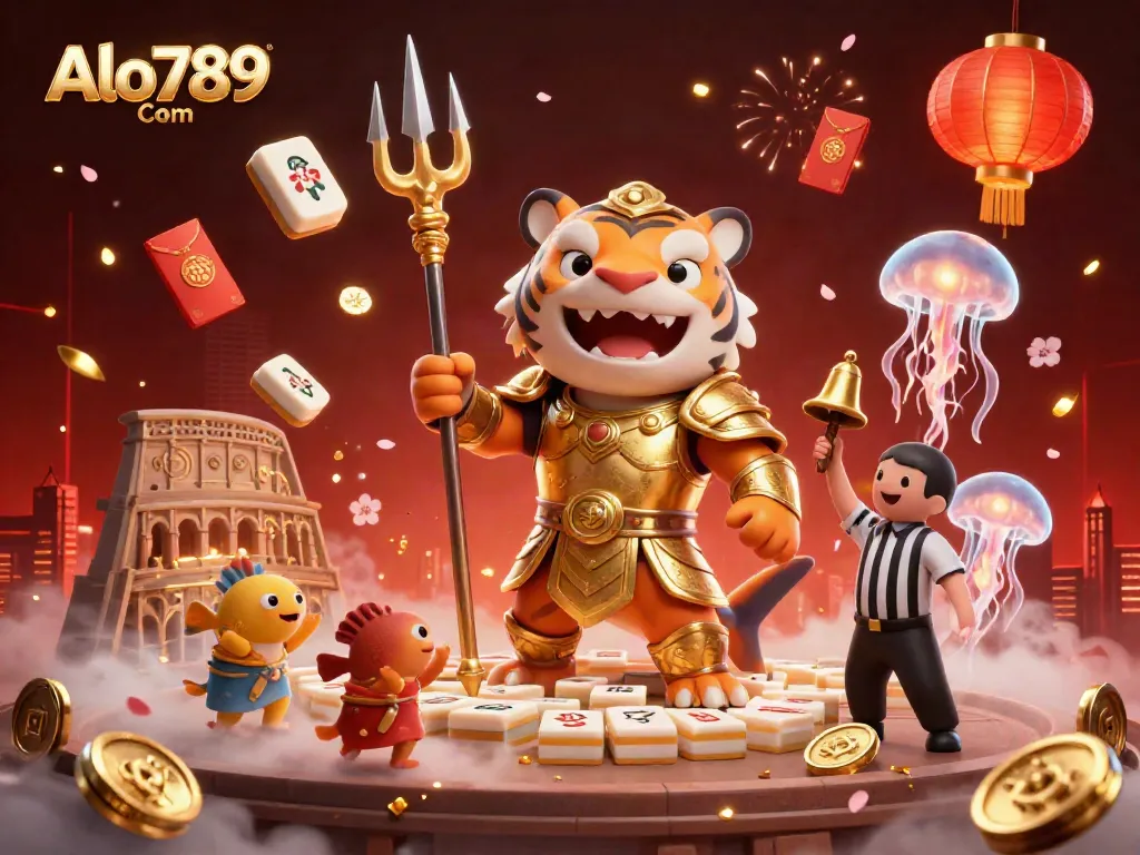 Experience thrilling cockfighting action with Alo789 Com's vibrant underwater colosseum scene featuring a gladiatorial shark.