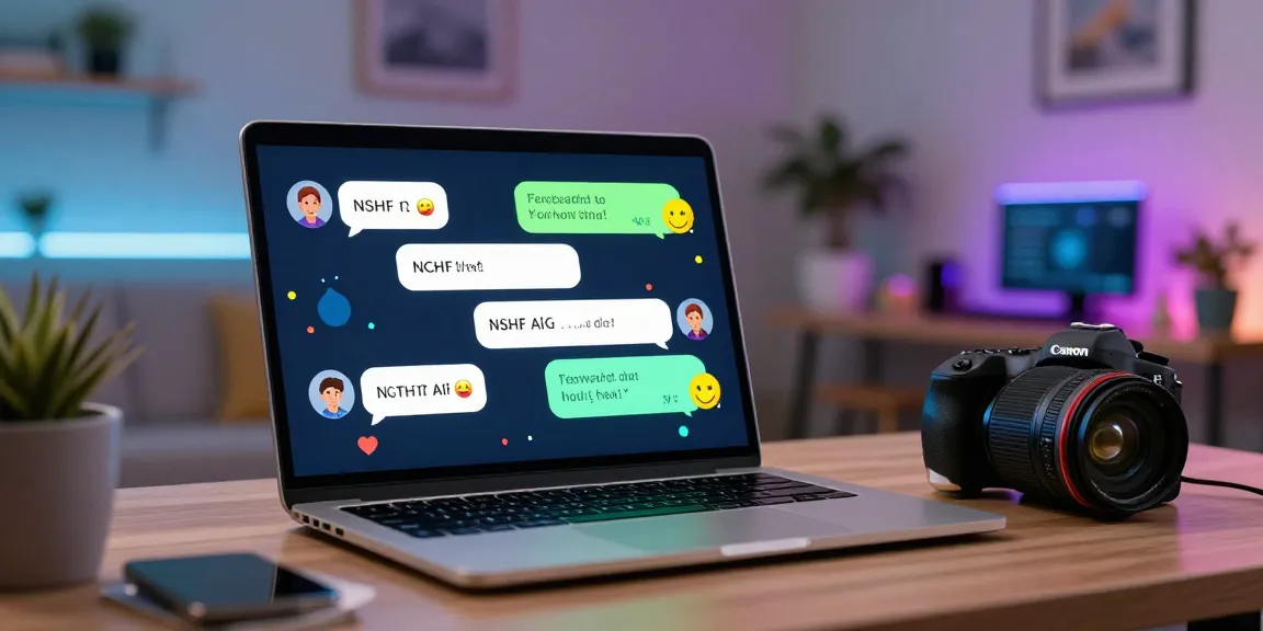 Engaging in nsfw chat ai on a laptop in a creative home office.