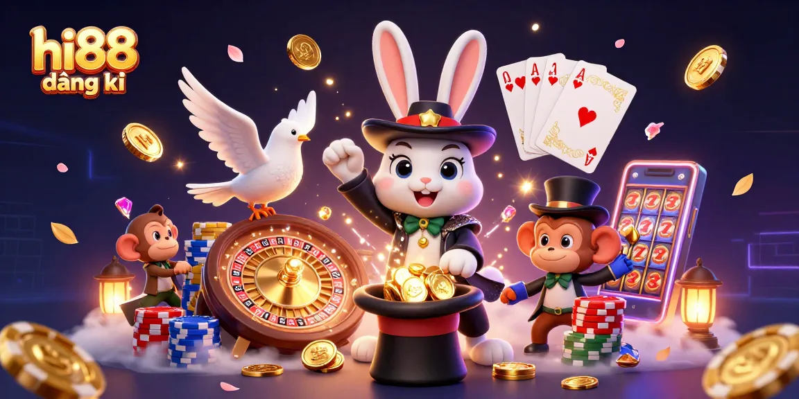 Join the excitement of hi88 đăng ký as a magician pulls golden coins amidst vibrant casino elements.