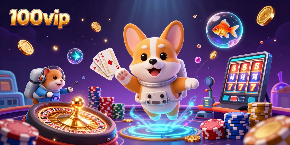 Experience the vibrant gaming world of 100vip with a lively space station casino scene.