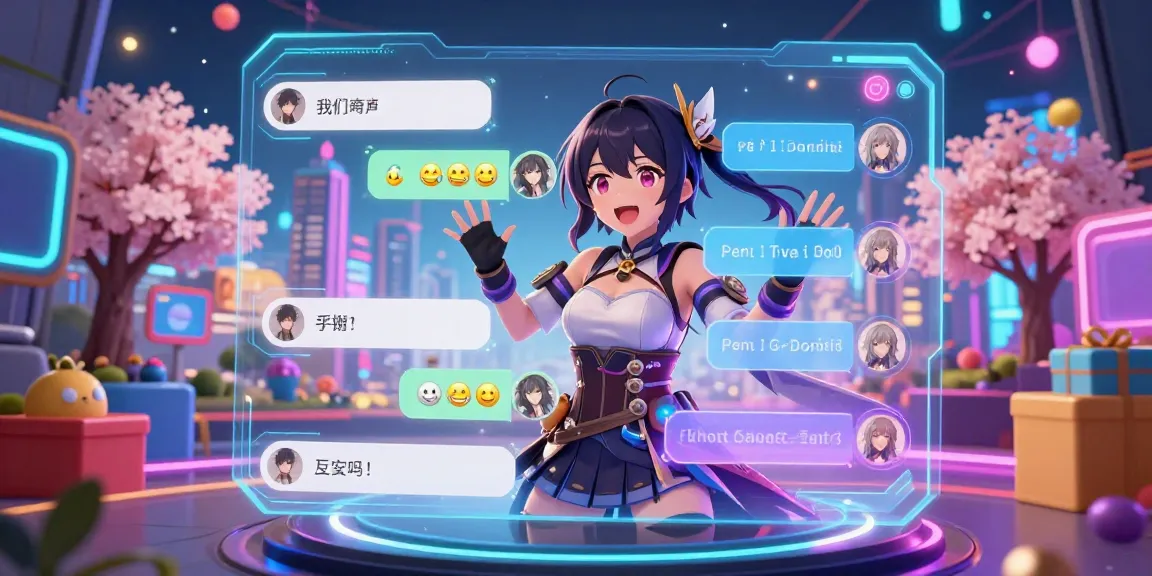 Engaging AI hentai chat with animated character and neon interface showcasing user interactions.
